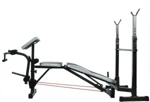 ספסל משקולות מכונן לזווית עבודה שלילית יחד עם רצועת התנגדות