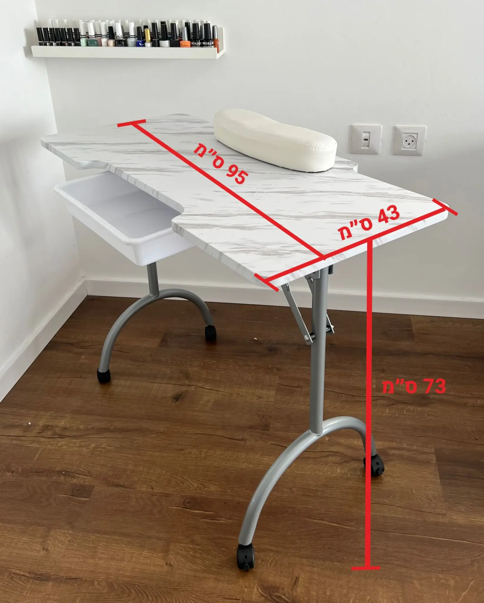 שולחן מניקור לבן מתקפל עיצוב איטלקי מידות