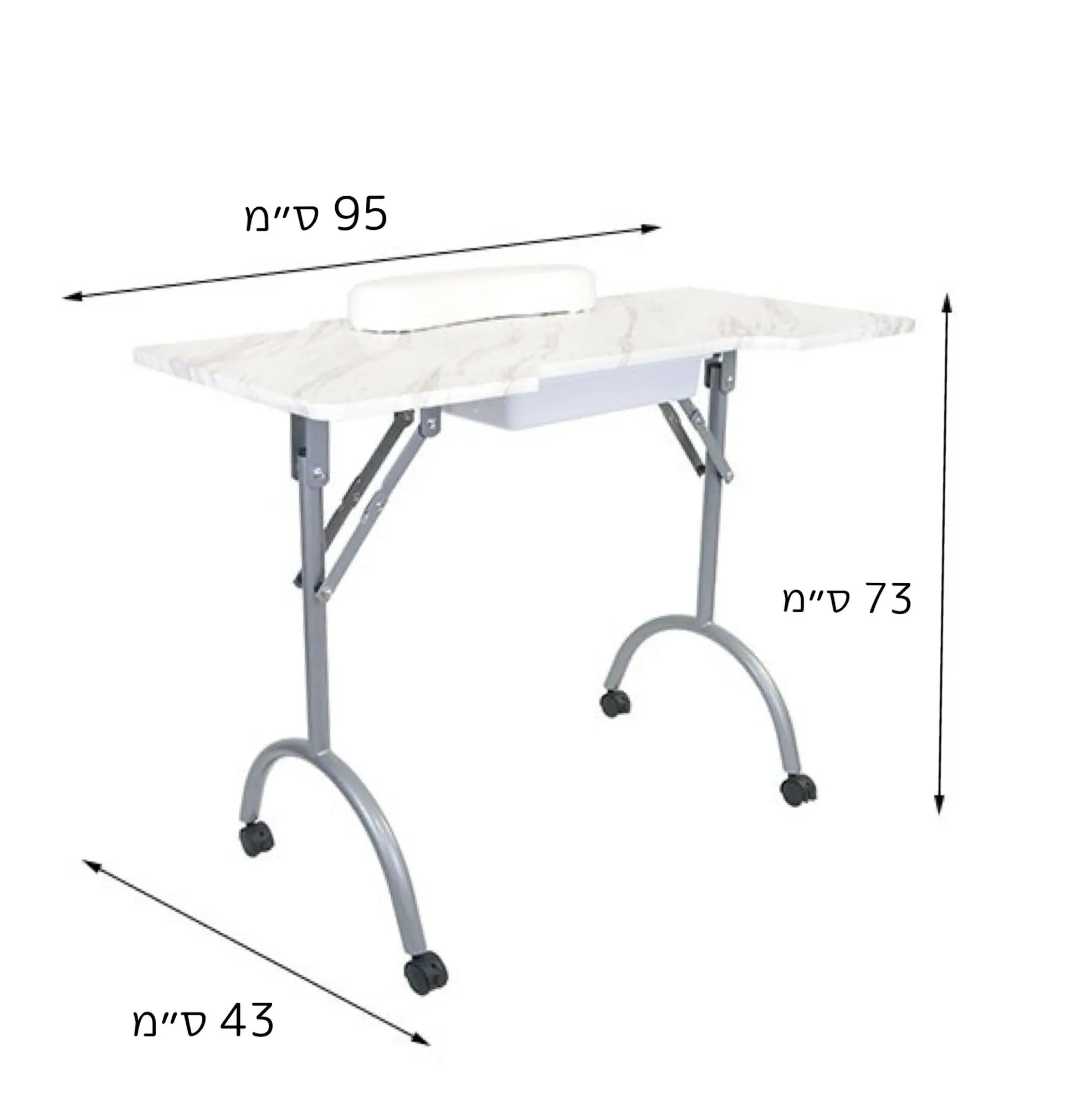 שולחן מניקור לבן מתקפל עיצוב איטלקי מידות שולחן כרית