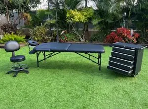 חדר קעקועים - עגלת עבודה מברזל + מיטת מקעקעים + כיסא עבודה למקעקע