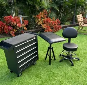 כיסא למטפל משענת יד ועגלת עבודה מברזל