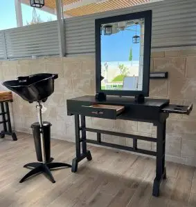 עמדת מספרה + כיור חפיפה נייד