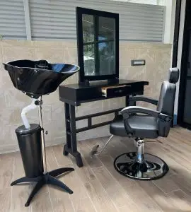 חדר ספרים פרימיום -עמדת ספרים + כיסא ברבר + כיור חפיפה - צבע שחור