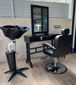 חדר ספרים פרימיום -עמדת ספרים + כיסא ברבר + כיור חפיפה - צבע שחור