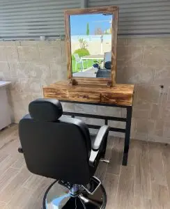 עמדת ספרים + כיסא ברבר - צבע אגוז אפריקאי