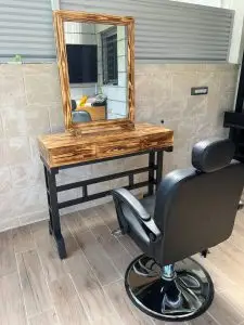 עמדת ספרים + כיסא ברבר - צבע אגוז אפריקאי