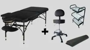 חדר טיפולים פרימיום הכולל מיטת טיפולים כיסא מטפלים עגלה וכרית