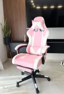 כיסא גיימינג לנשים עם הדום רגלים צבע ורוד