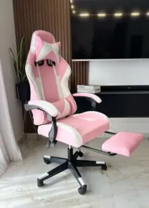 כיסא גיימינג לנשים עם הדום רגלים צבע ורוד