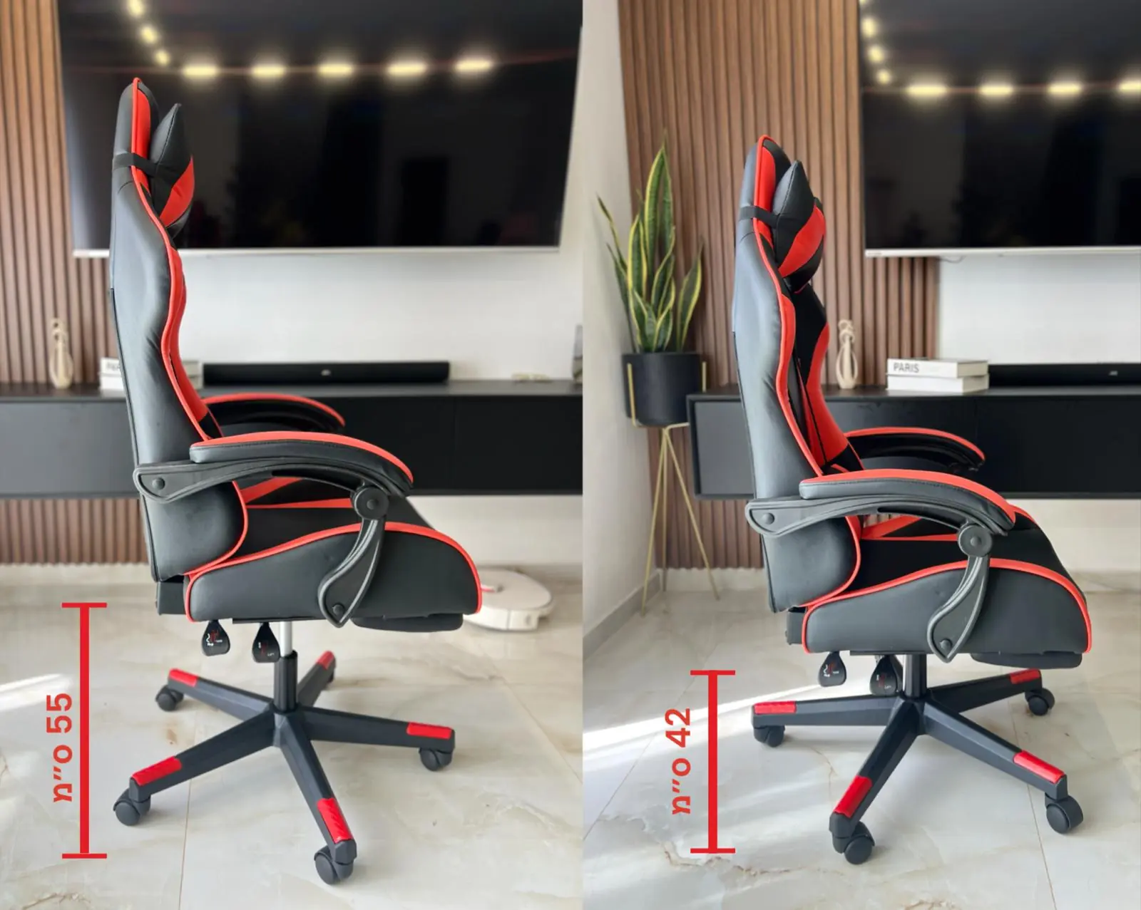 כיסא גיימינג שחור אדום גובה מתכוונן